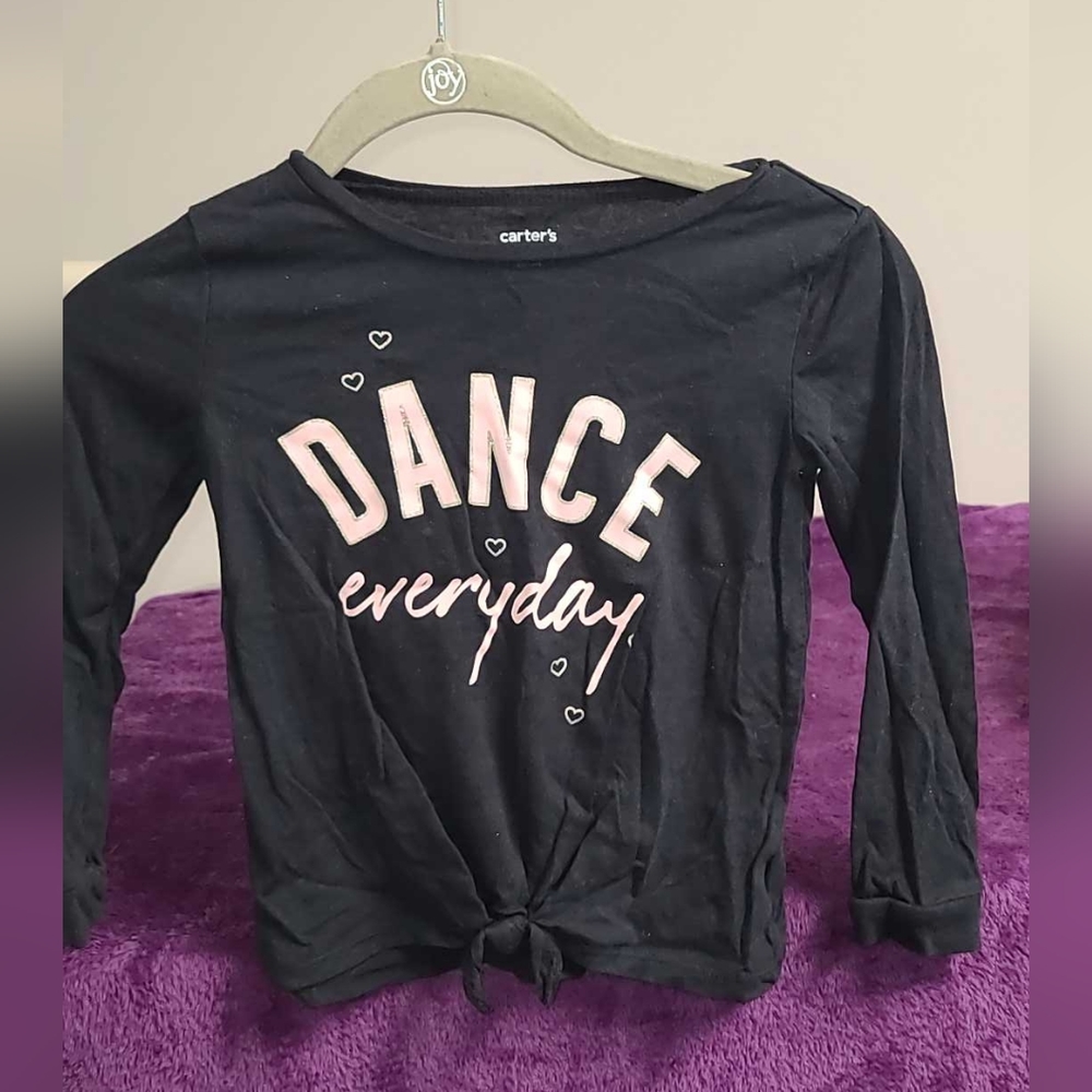 Carter's Kids Girl's Black Tie Front Top "Dance Everyday", Size 6